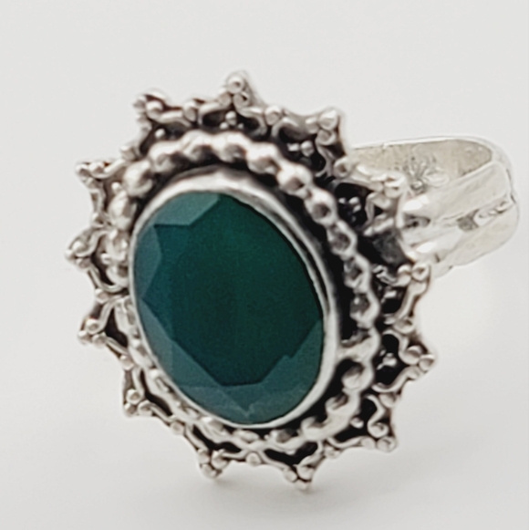 GREEN ONYX CRYSTAL VINTAGE LOOK RING HANDMADE IN STERLING SILVER SZ 7 - Picture 6 of 7